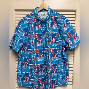 Original Penguin Mens XL Hawaiian Shirt Blue Tropical Print Short Sleeve Button